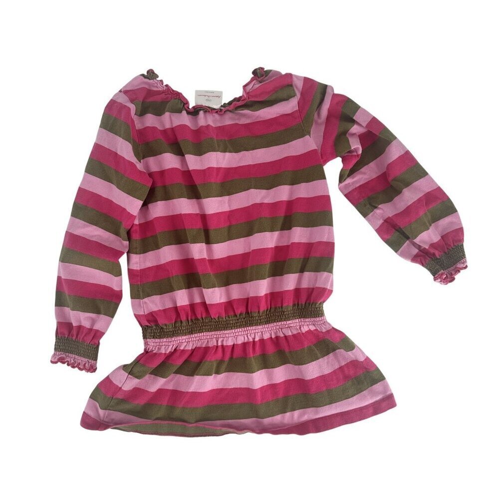 * Hanna Andersson Girls Striped Long Sleeve Dress Pink & Green Cotton Size 110